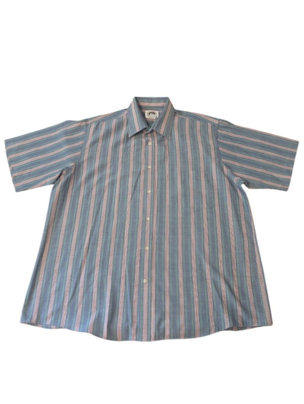VTG 90s Brittany Bay Blue Green Red Striped SS Casual Shirt Men's XL